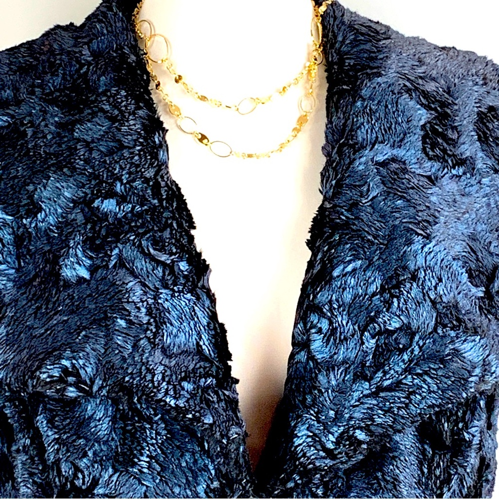 Katherine Barclay Cobalt Faux Fur Montreal Deep Blue Waterfall Vest Medium - Picture 11 of 16